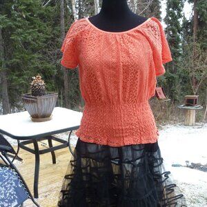 COCOMO GOTH BOHO ORANGE LACE 80'S STYLE SHIRT BLOUSE GYPSY PRAIRIE PEASANT XL